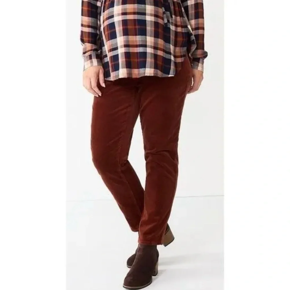 NWT Maternity Size 14 Brown Corduroy Ankle Pants with Belly Panel by Sonoma - Picture 1 of 11